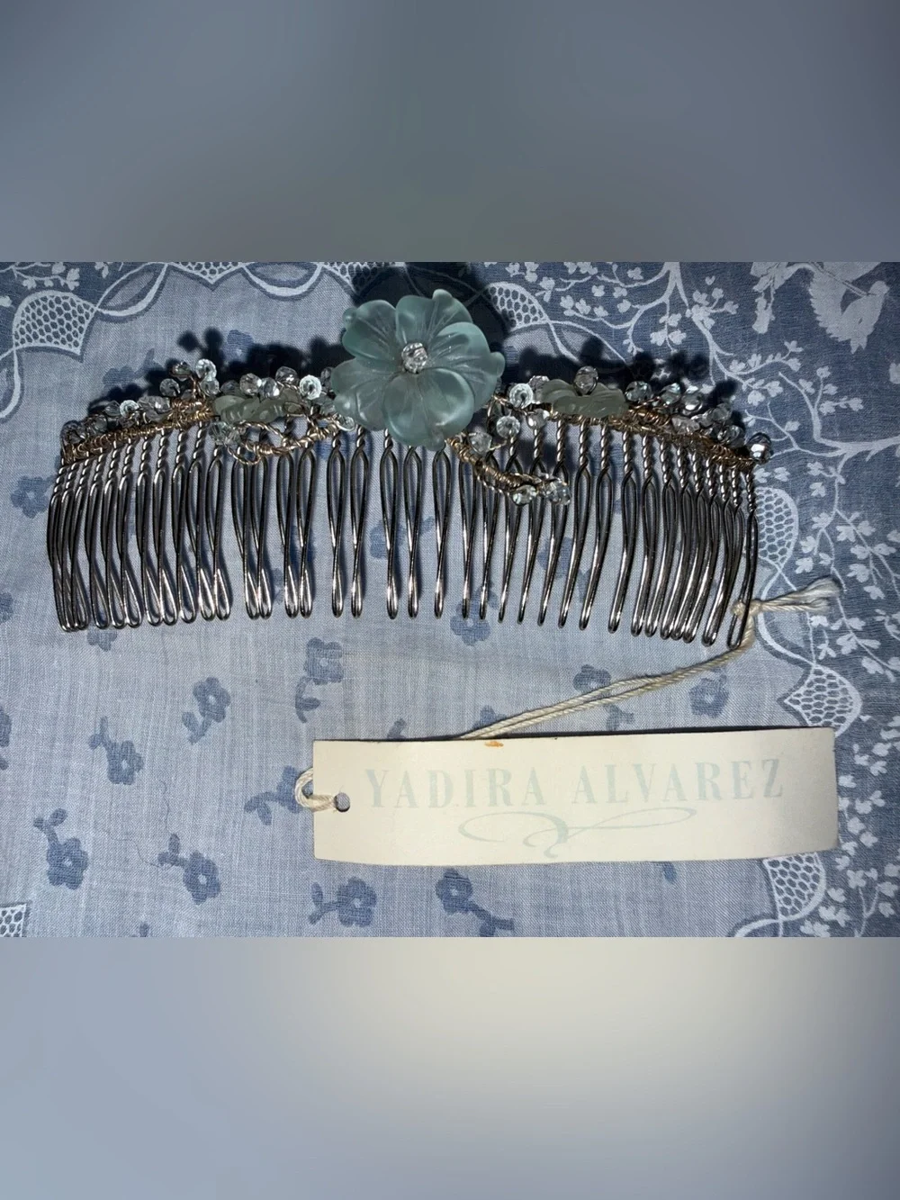 Sterling Silver Yadira Alvarez Lt Azure Flower Crystal Hair Comb Limited Edition